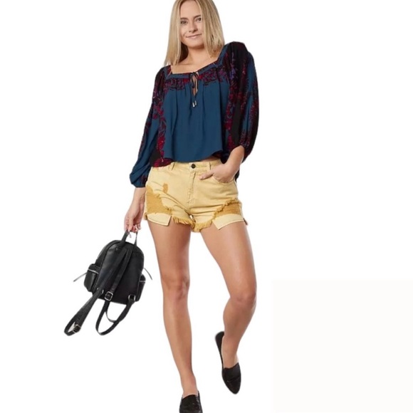 Free People Wild Memories Peasant Blouse in Dark Turquoise Size Medium - Picture 2 of 7